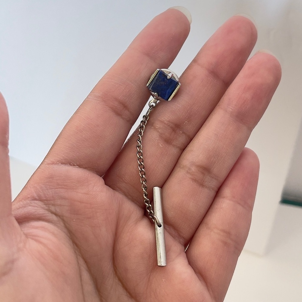 Lapis Lazuli silver tone tie pin tack